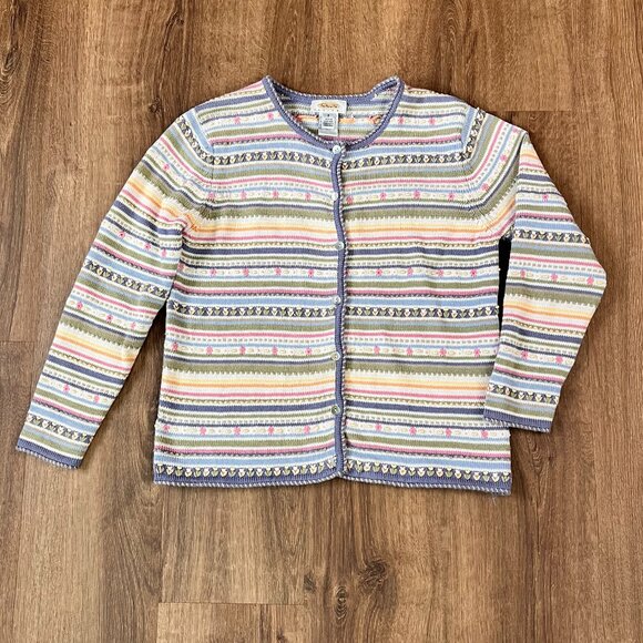 Vintage Talbots Spring Knitted Pastel Floral Cotton Cardigan Button Up Sz PS - Picture 3 of 12
